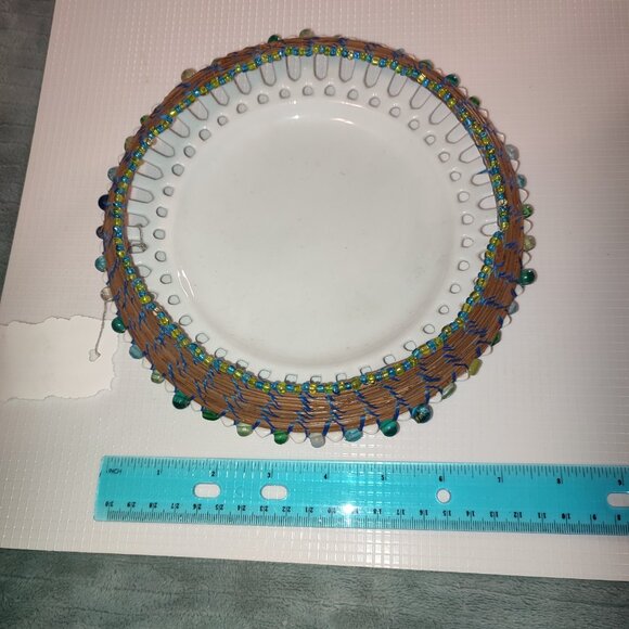 Artist Signed Beaded Dish Pine Needle Ruby Marcotte New York Art Mixed academia - Picture 10 of 10